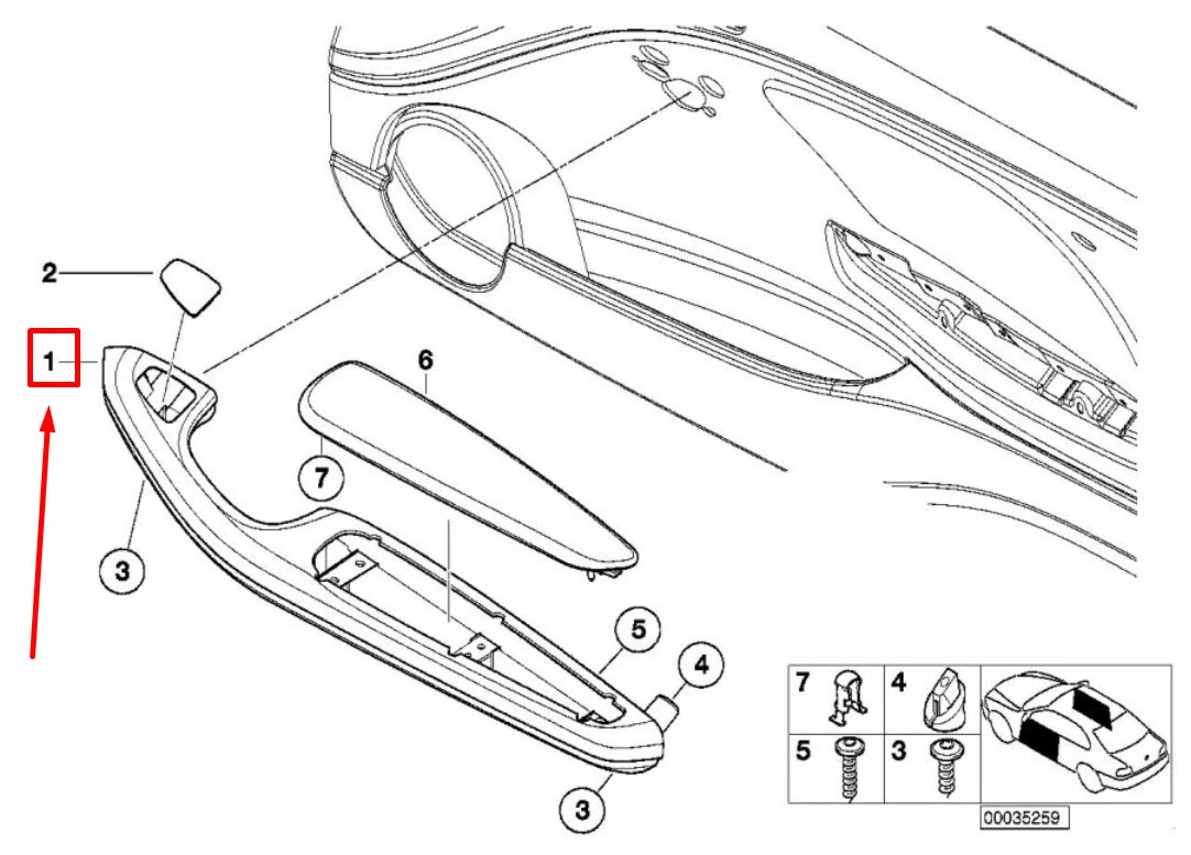 NEW BMW 3 E46 FRONT LEFT DOOR ARMREST 51417894467 7894467 ORIGINAL