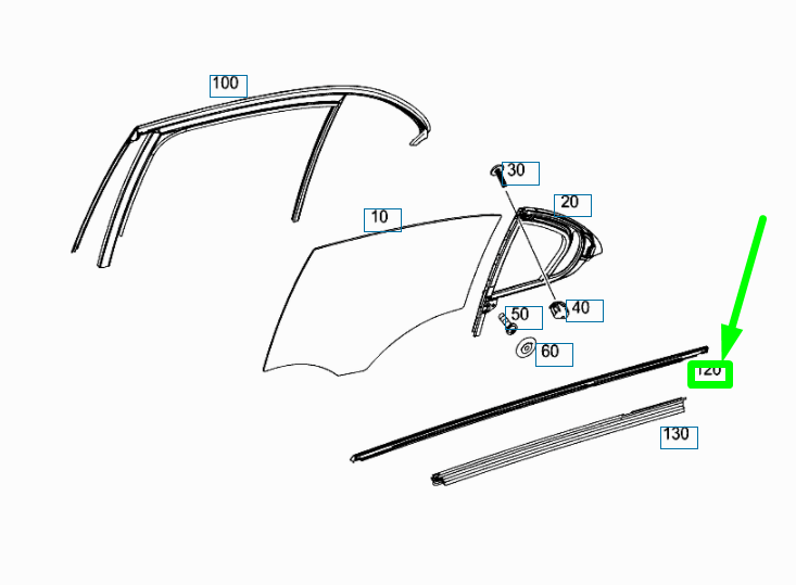 new mb a w176 rear left door window outside sealing rail a1767350065 original