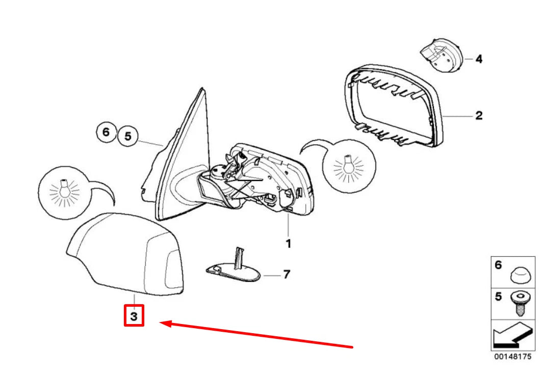 NEW BMW X5 E53 FRONT LEFT DOOR MIRROR FRAME 8266733 51168266733 ORIGINAL