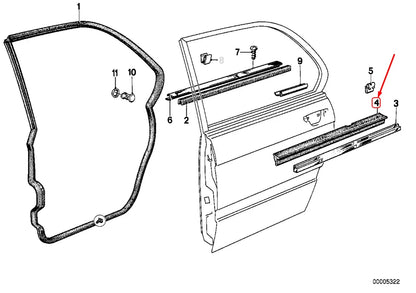 NEW BMW 5 E28 REAR RIGHT DOOR OUTER WEATHERSTRIP 51221864290 ORIGINAL