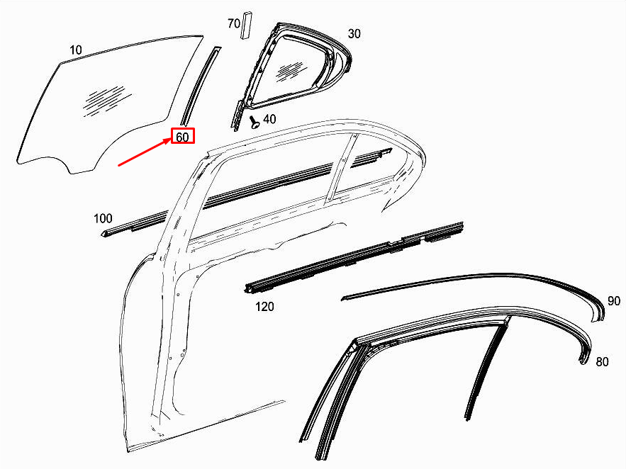 new mercedes-benz e w213 rear right door window divider a2137300219 original