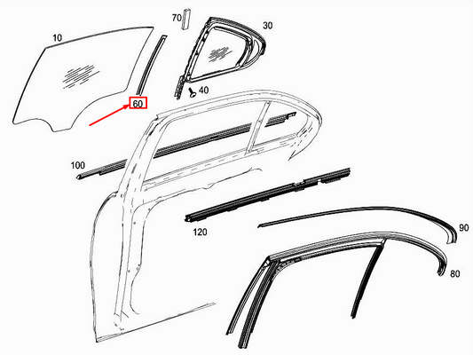 new mercedes-benz e w213 rear right door window divider a2137300219 original