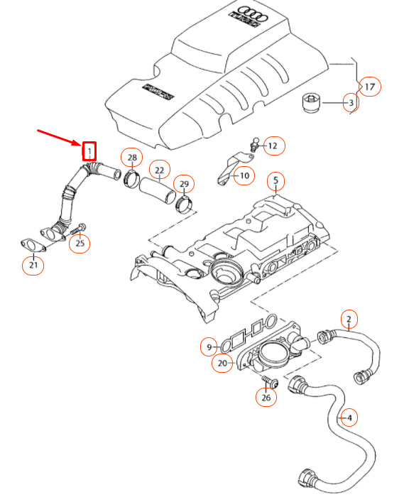 NEW AUDI A4 B7 ENGINE BREATHER VENT TUBE 06D103213G ORIGINAL