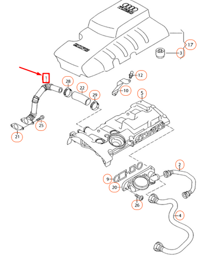NEW AUDI A4 B7 ENGINE BREATHER VENT TUBE 06D103213G ORIGINAL