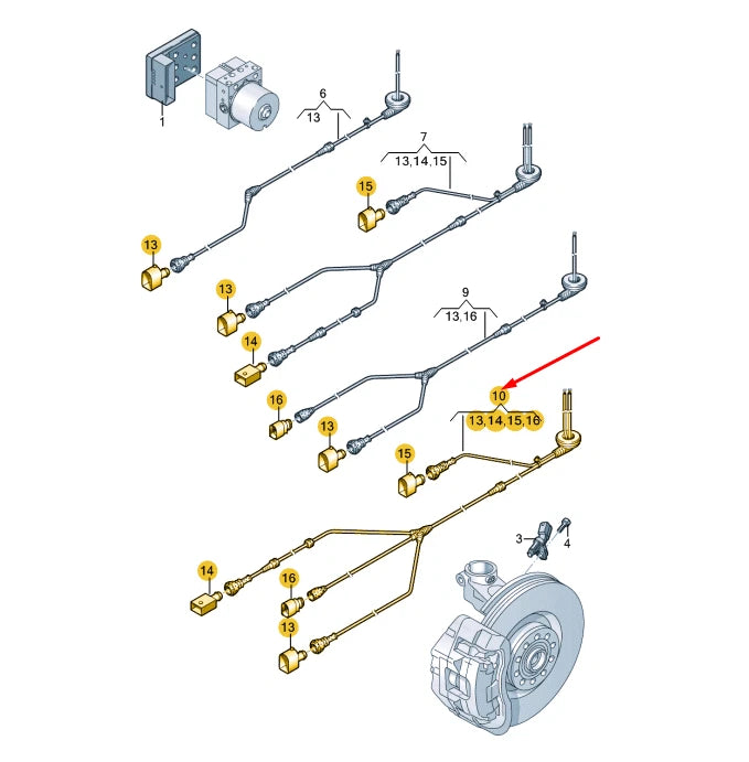 NEW VW EOS FRONT LEFT SPEED SENSOR AND BRAKE WEAR WIRING SET 1Q0927903R