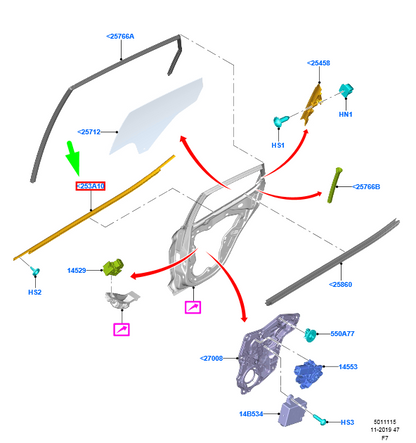 new ford puma rear left door window belt weatherstrip 2429103 original