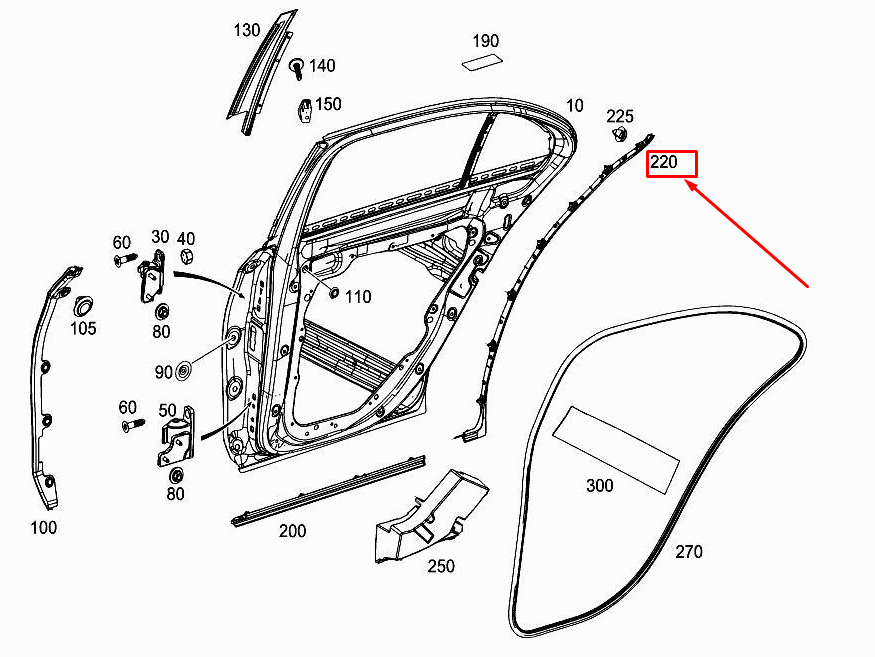 new mercedes-benz e w213 rear right door cover strip a2137300402 original