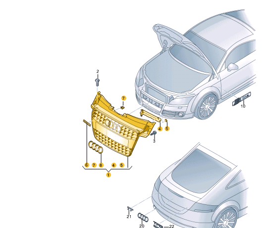 new audi tts 8j radiator grille 8j0853651l1rr original