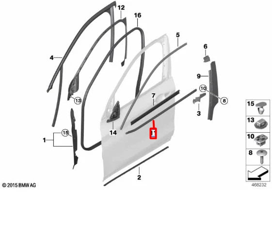 NEW BMW X1 F48 FRONT RIGHT DOOR WINDOW MOLDING 51337349642 ORIGINAL