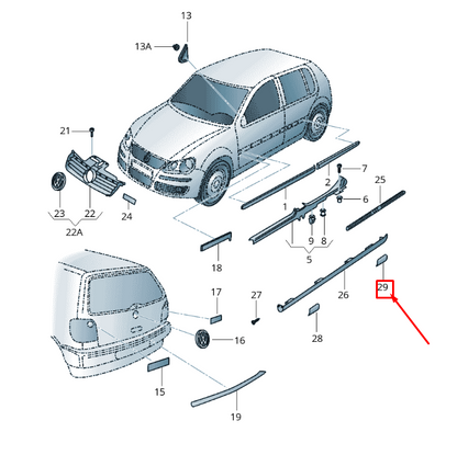 new vw polo 9n rear left jack cover 6q0853665jgru original