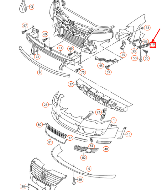 new volkswagen passat b6 front bumper left guide profile 3c0807183 original