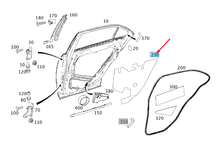 new mercedes-benz e w212 rear door panel dampening a2127370090 original