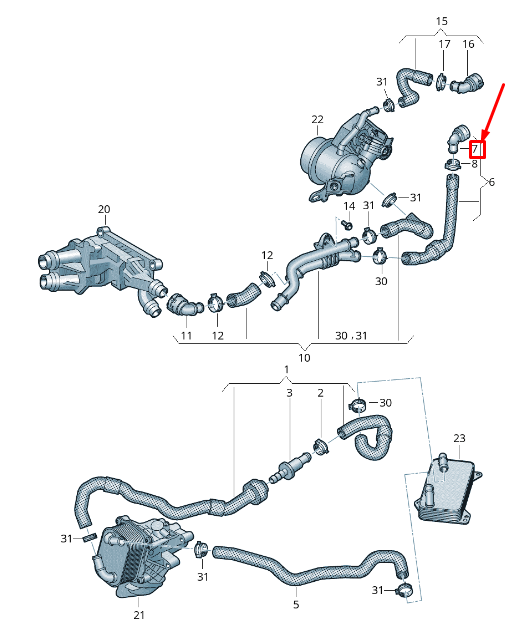 new volkswagen arteon 3h7 radiator coolant hose connector 5q0122291el original