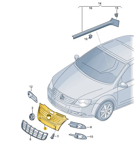 NEW VOLKSWAGEN EOS FRONT RADIATOR GRILLE 1Q0853641WAD