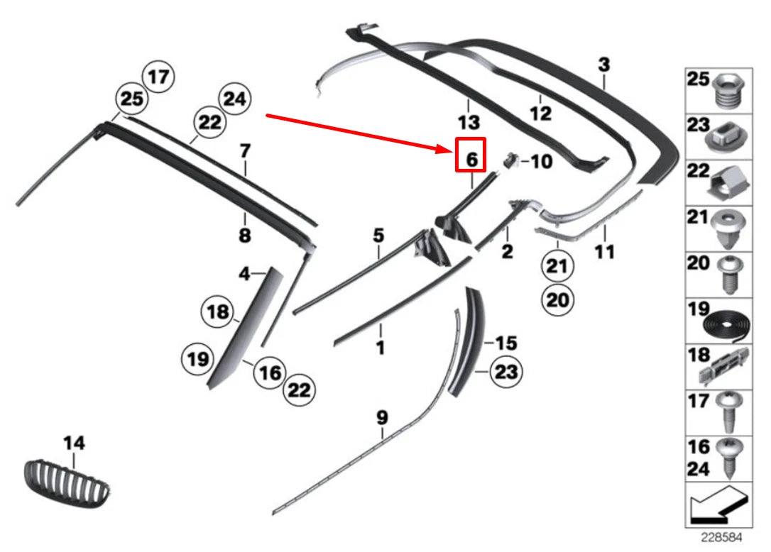 NEW BMW Z4 E89 REAR RIGHT INNER CHANNEL SEALING 51377046124 7046124 ORIGINAL