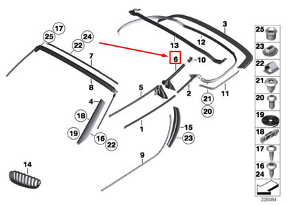 NEW BMW Z4 E89 REAR RIGHT INNER CHANNEL SEALING 51377046124 7046124 ORIGINAL