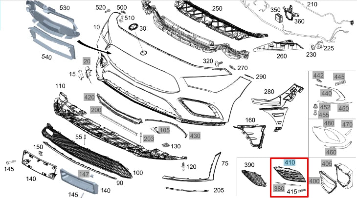 NEW MERCEDES-BENZ CLA COUPE C118 FRONT RIGHT BUMPER GRILLE A1188854401 ORIGINAL