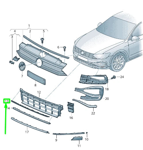NEW VOLKSWAGEN PASSAT B8 3G FRONT BUMPER GRILLE UPPER TRIM 3G0853245H041