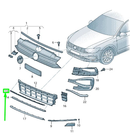 NEW VOLKSWAGEN PASSAT B8 3G FRONT BUMPER GRILLE UPPER TRIM 3G0853245H041