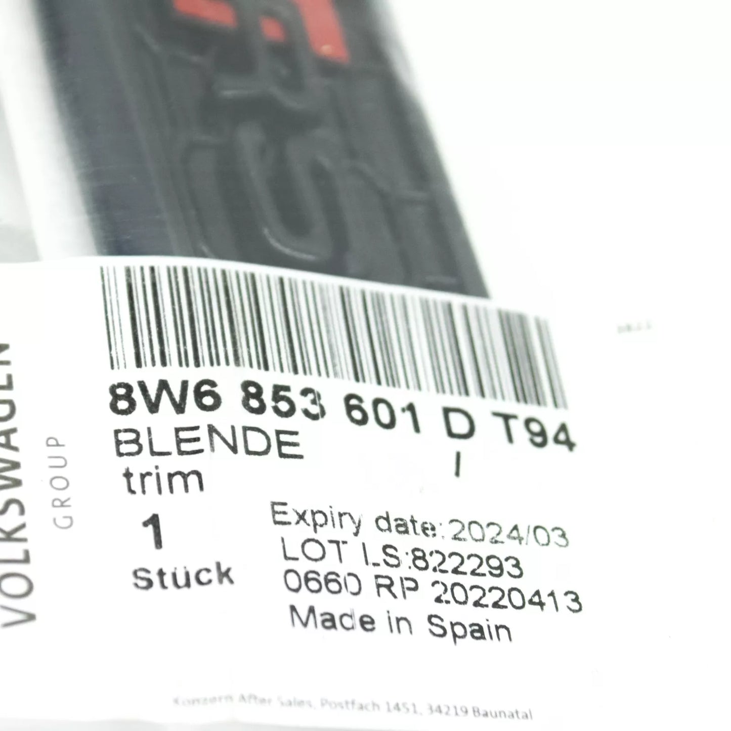 NEW AUDI A5 SPORTBACK F5 FRONT LEFT FENDER TRIM 8W6853601DT94 ORIGINAL