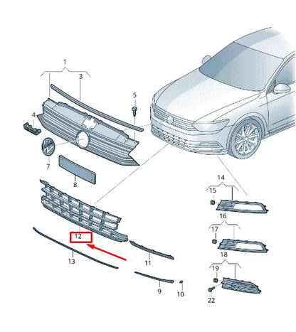 NEW VW PASSAT B8 3G FRONT CENTER LOWER BUMPER GRILLE 3G0853671B9B9 ORIGINAL