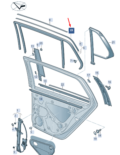 new skoda superb mk3 rear left door top strip 3v5839643h041 original