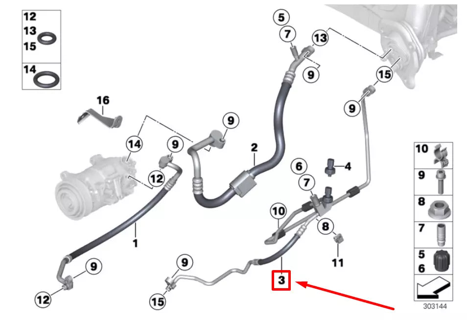 NEW BMW 3 F30, F80 A/C HOSE 9212236 64539212236 ORIGINAL