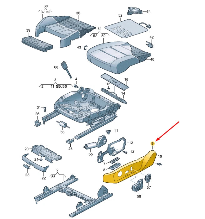 NEW VOLKSWAGEN ID.3 E11 FRONT RIGHT SEAT FRAME TRIM 10A881318C4PK ORIGINAL