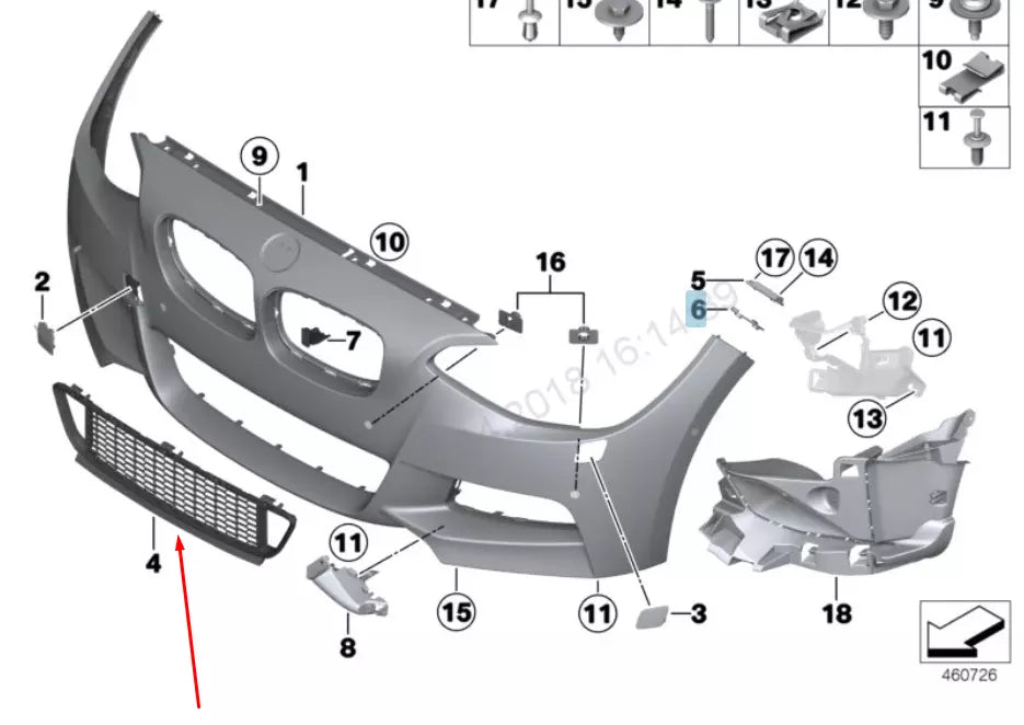 NEW BMW 1 F20 FRONT M SPORT BUMPER CENTER LOWER GRILLE 51118060284 ORIGINAL