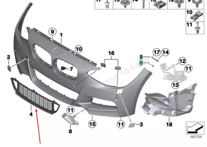 NEW BMW 1 F20 FRONT M SPORT BUMPER CENTER LOWER GRILLE 51118060284 ORIGINAL