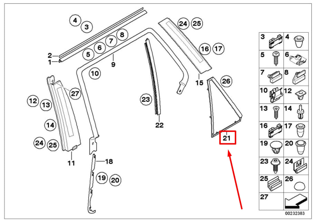 NEW BMW X5 E53 REAR LEFT DOOR WINDOW FIXED FRAME 51348402575 8402575 ORIGINAL