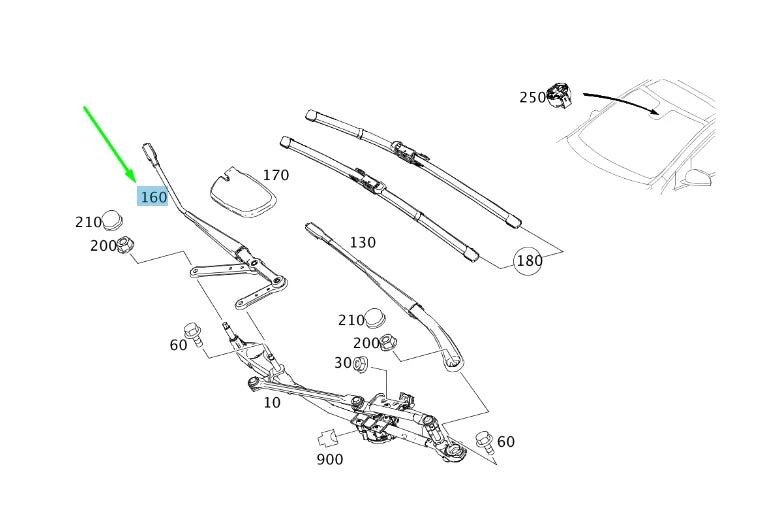 NEW MERCEDES-BENZ B W246 FRONT RIGHT WIPER ARM LHD A2468200244 ORIGINAL