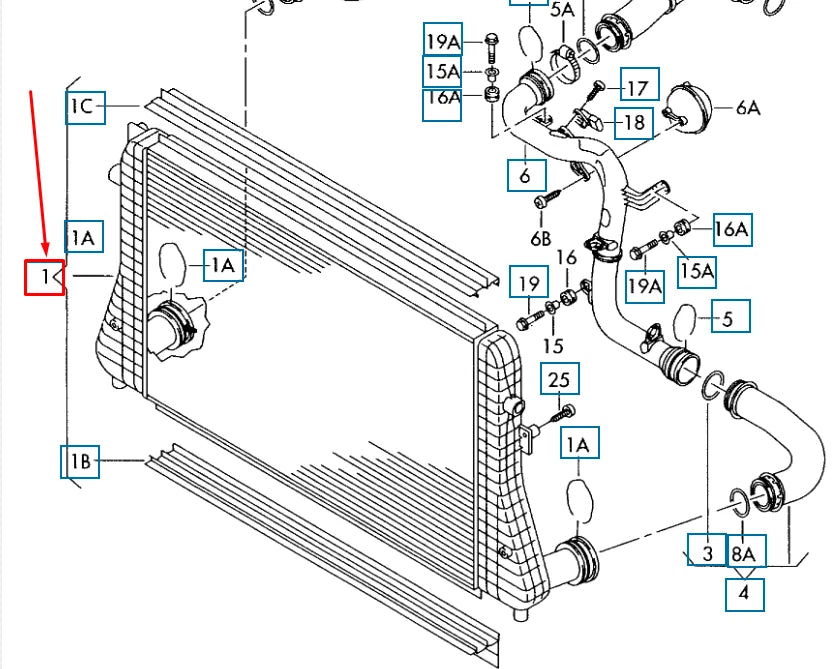 NEW VOLKSWAGEN EOS CHARGE AIR COOLER 1K0145803CD ORIGINAL