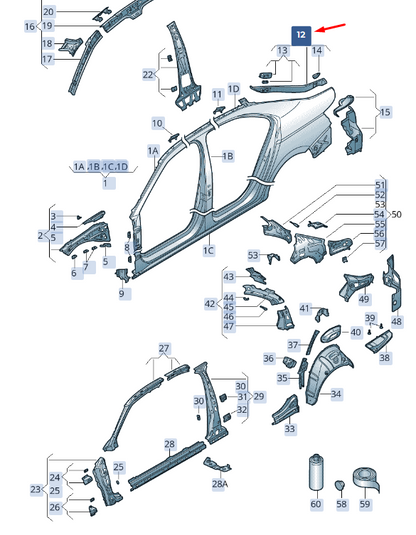 new skoda superb mk3 rear left side channel assembly 3v5809641 original