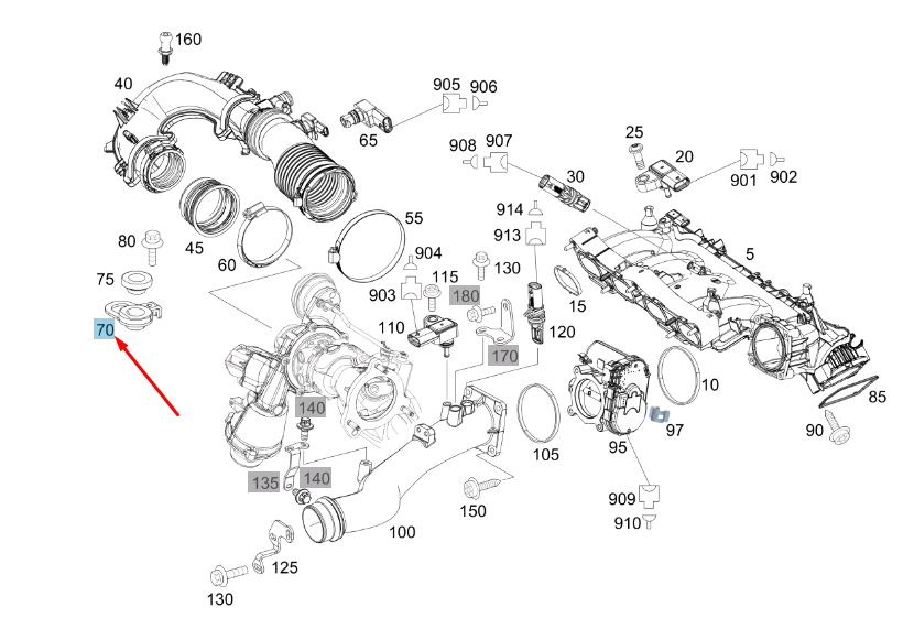 new mb a w176 intake manifold to cylinder gead cover bracket a2700900141