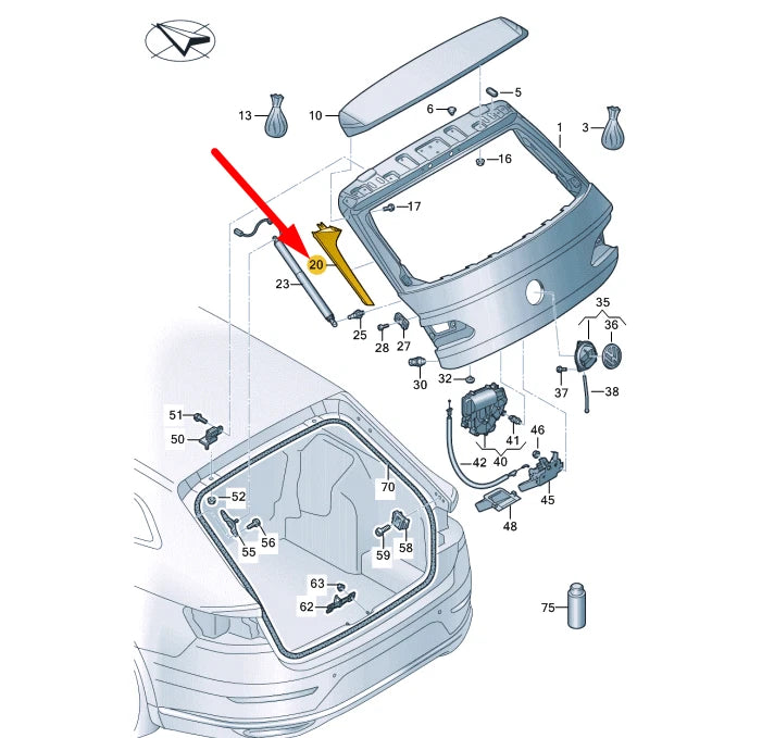 NEW VOLKSWAGEN ARTEON 3H7 REAR LID LEFT SIDE SPOILER 3G7827939A041 ORIGINAL