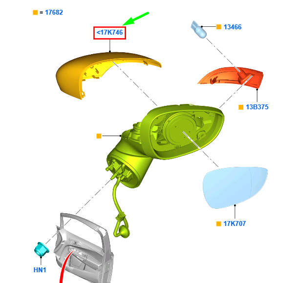 new ford b-max b232 front left door mirror cover 1696755 original