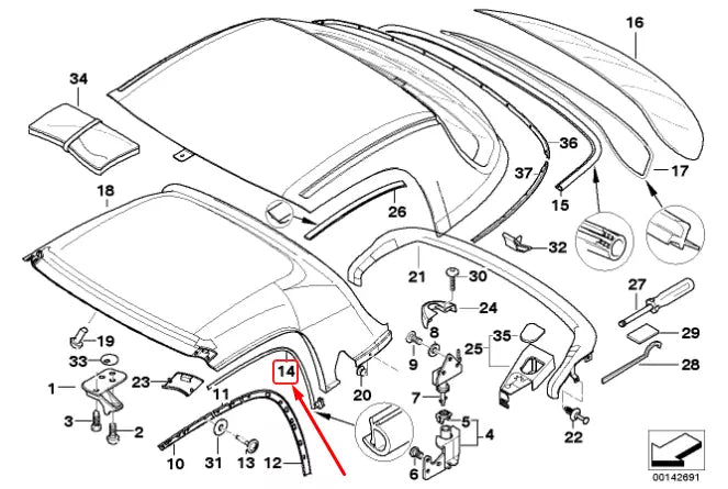 NEW BMW Z3 ROADSTER E36 HARDTOP RIGHT WINDOW GUIDE 54218410462 8410462 ORIGINAL