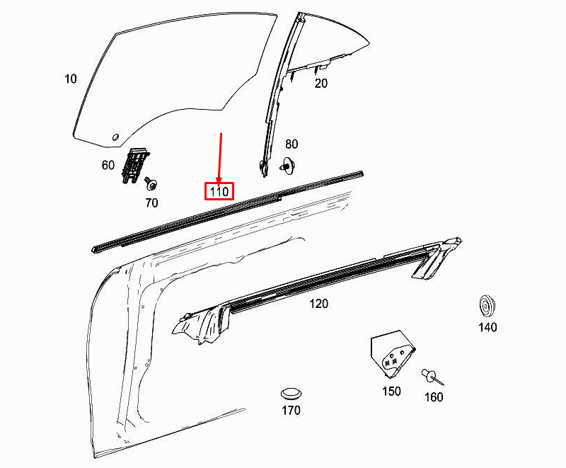 new mercedes-benz cls c218 rear right window sealing rail a2187300424 original