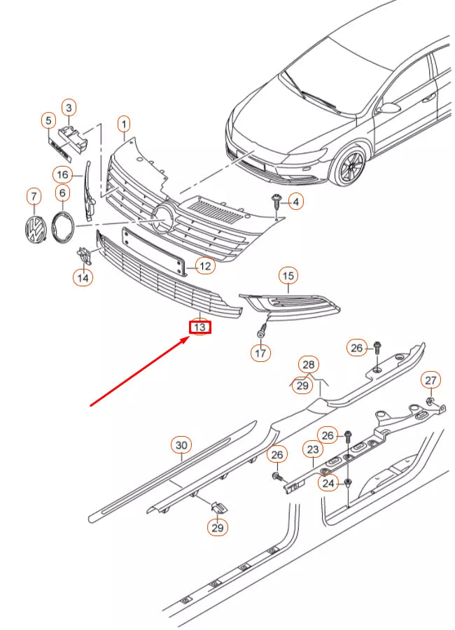 NEW VOLKSWAGEN CC FRONT LOWER CENTER VENT GRILLE 3C8853677F041 ORIGINAL