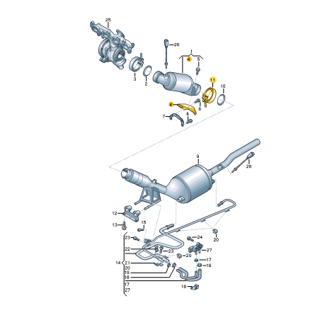 new volkswagen transporter t6 catalytic converter bracket 7e0253128 original