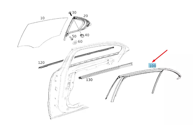 NEW MERCEDES-BENZ A W176 REAR RIGHT DOOR WINDOW GUIDE RAIL A1767351200