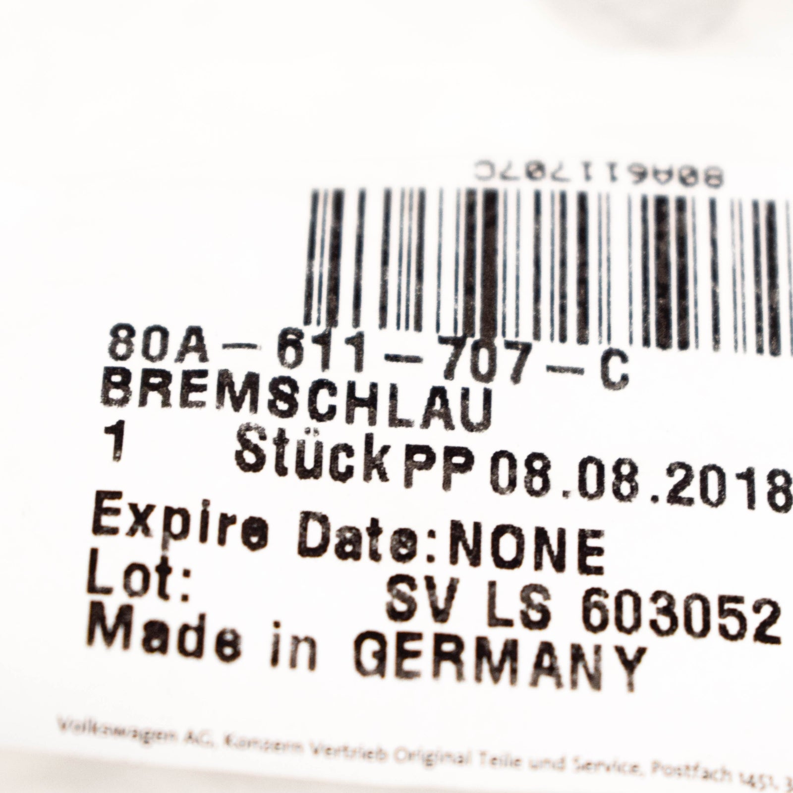 NEW AUDI Q5 80A FRONT LEFT BRAKE HOSE PIPE 80A611707C ORIGINAL