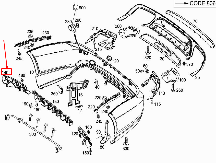 new mercedes-benz sl r231 rear right bumper mounting rail a2318810606 original