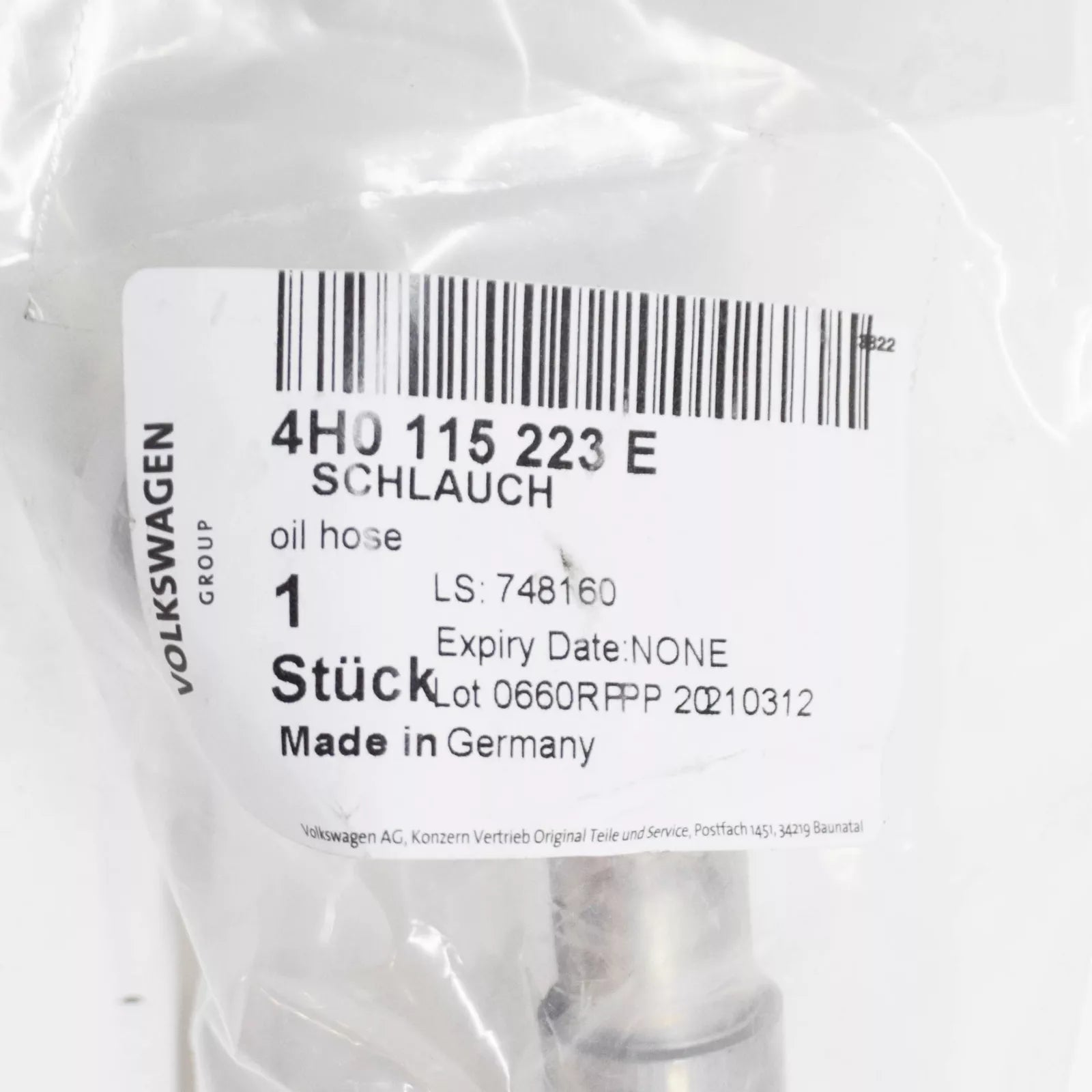 NEW AUDI A8 4H D4 OIL HOSE 4H0115223E ORIGINAL