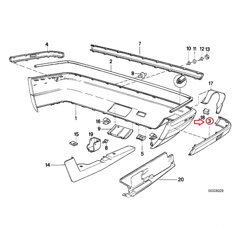 NEW BMW 5 E34 REAR BUMPER LEFT MOULDING 51121944185 ORIGINAL