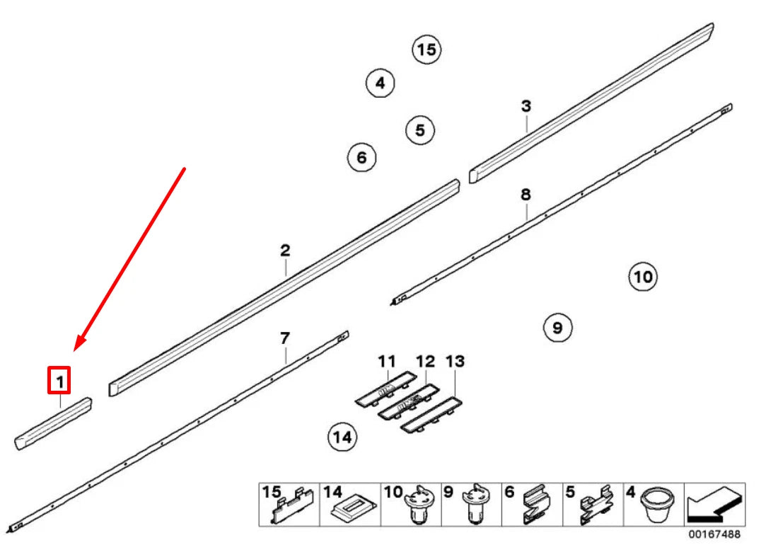 NEW BMW 5 E39 FRONT RIGHT FENDER DOOR MOULDING 51138159294 8159294 ORIGINAL