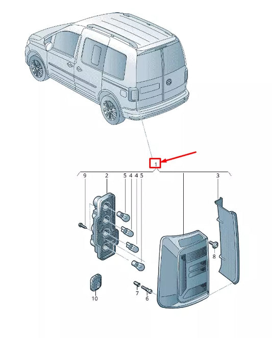 NEW VW CADDY IV FURGON SA MK6 REAR RIGHT TAILLIGHT 2K1945096AB ORIGINAL