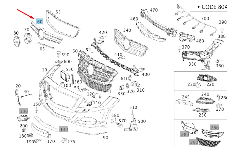 NEW MERCEDES-BENZ CLS C218 RADIATOR GRILLE COVER TRIM A2188852900