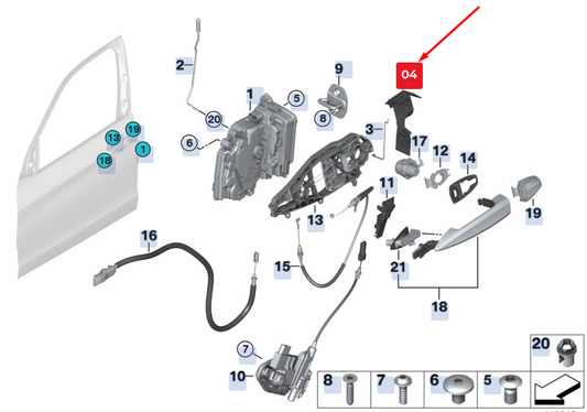 new bmw x5 f15 front right locking system support adapter 51217304804 original